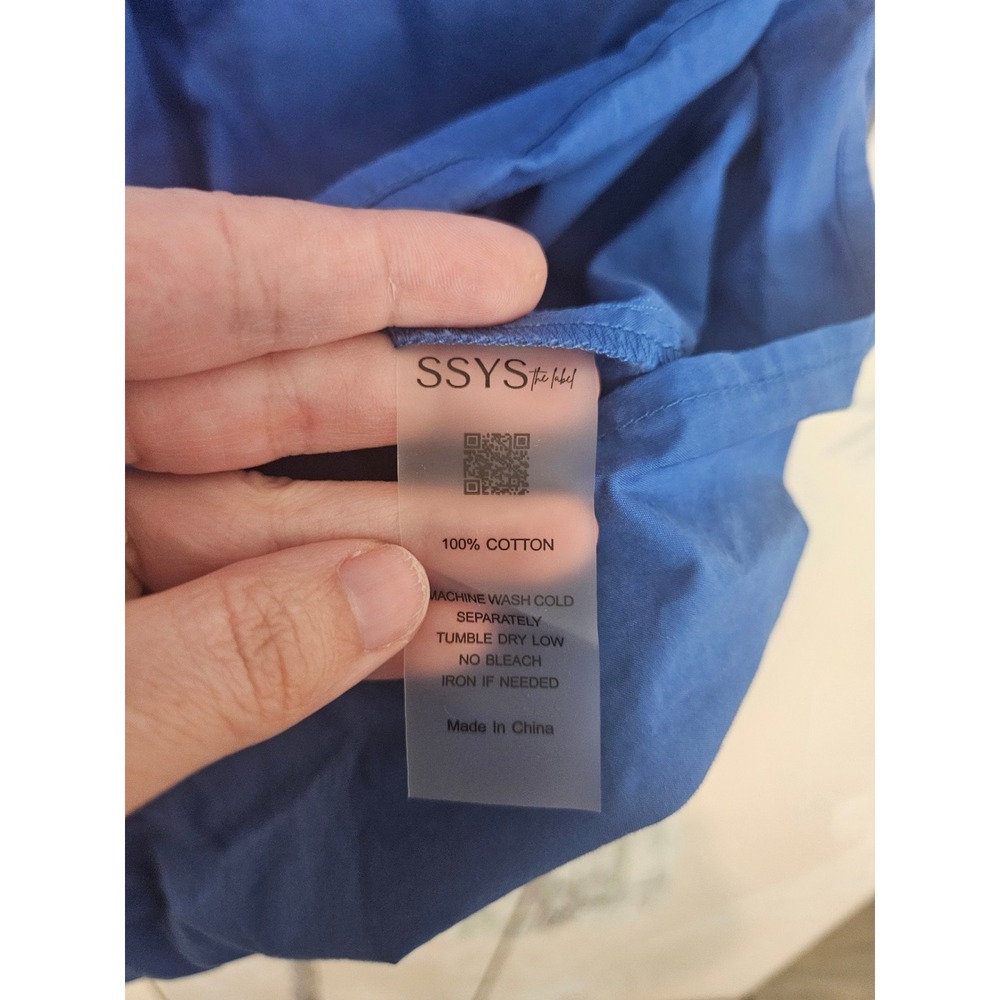 SSYS The Label Blue Cotton Poplin Ruffle Flutter Sleeve V-Neck Collared Dress M - Picture 4 of 7